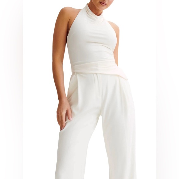 Meshki Federica Ivory Slinky Asymmetrical Halter Neck Top XXL NWT - Picture 1 of 8